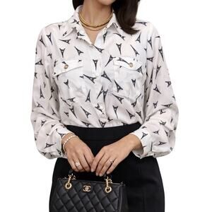 Karl Lagerfeld Paris medium Eiffel Tower button front blouse TLS1 3381